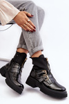Black patent leather women's ankle boots with flat heel Rellisa