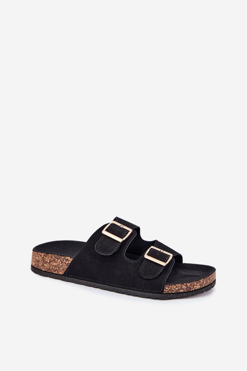 Women's Sandals With Golden Buckles And Stitching Black Lunera