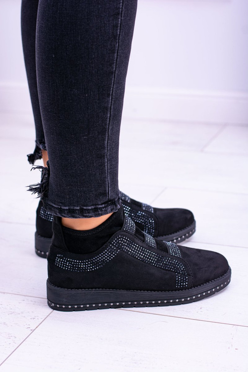 Suede Black Women's Sports Shoes with Zirconia Petite