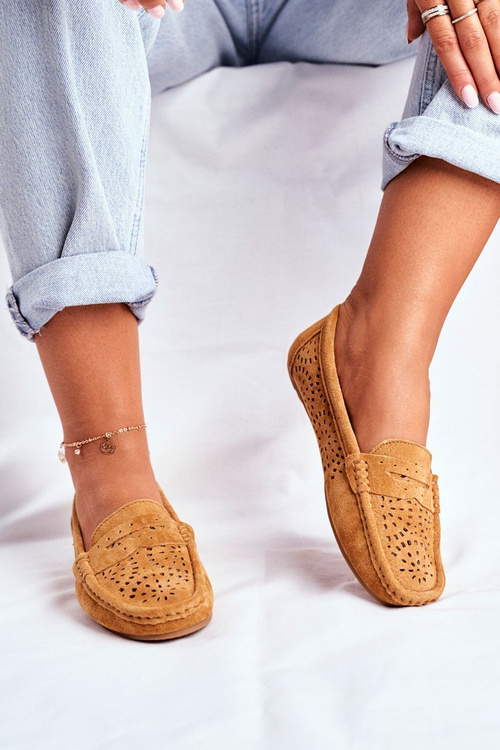 Suede Openwork Mokassins Women's S.Barski Camel