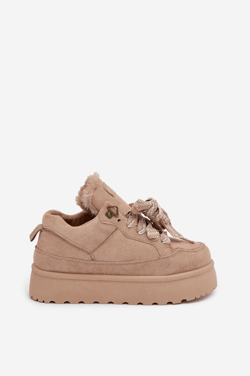 Śniegowce Damskie Sznurowane Platforma Futerko Beżowe Tavelle