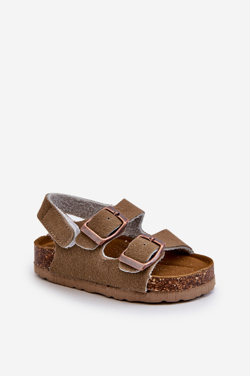 Children's Sandals on Cork Platform with Velcro Closure in Khaki Rorria