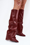 Insulated Women's Boots with Rolled Shaft on a Heel Bordeaux Elivira