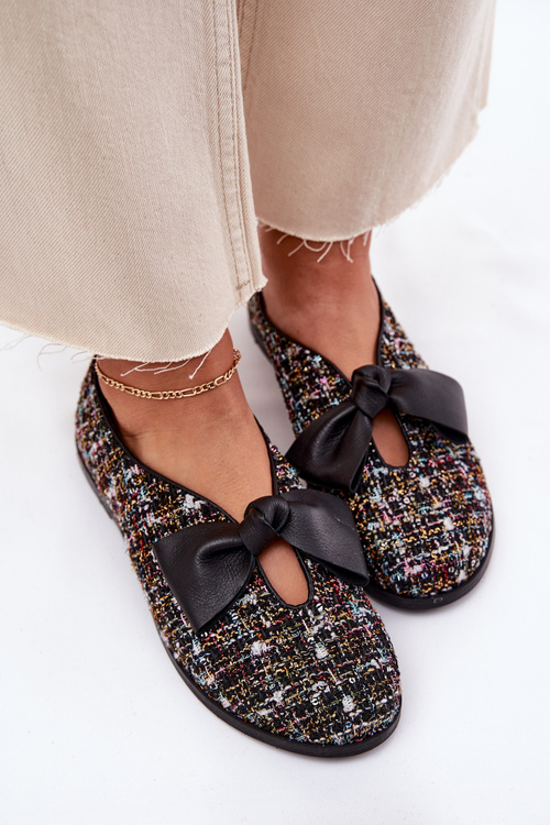 Leather Ballet Flats With Bow Laura Messi 2921 Black