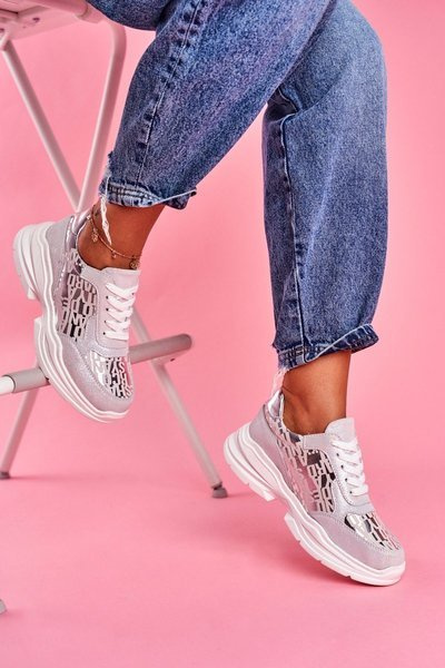 Sporty Women's Leather Shoes Silver Sneakers Palm Bay