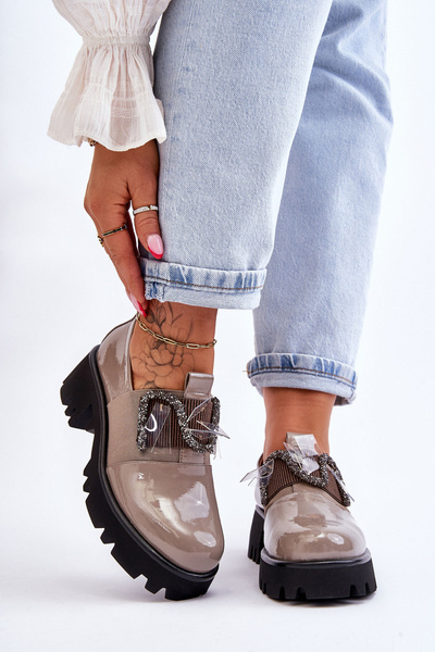 Lacquered Shoes With Ornaments Gray Keily