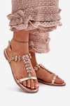 Women's Flat Sandals With Crystals Rose Gold Saane