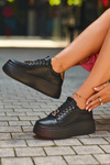 Women's Black Leather Platform Sneakers by Vinceza 66700