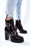 Ankle Boots Shiny Black With Buckle Flaris