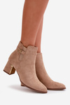 Women's Ankle Boots with Heel Zipper Closure Eco Suede Dark Beige Bonucci