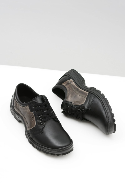 Męskie Skórzane Klasyczne Czarne Półbuty Favello