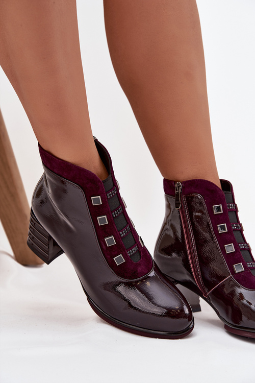 Patent Leather Women's Ankle Boots Made of Genuine Leather On Heel D&A CR52-696 Burgundy