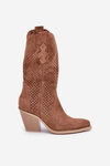 Perforated Cowboy Ankle Boots On Heel Brown Salive