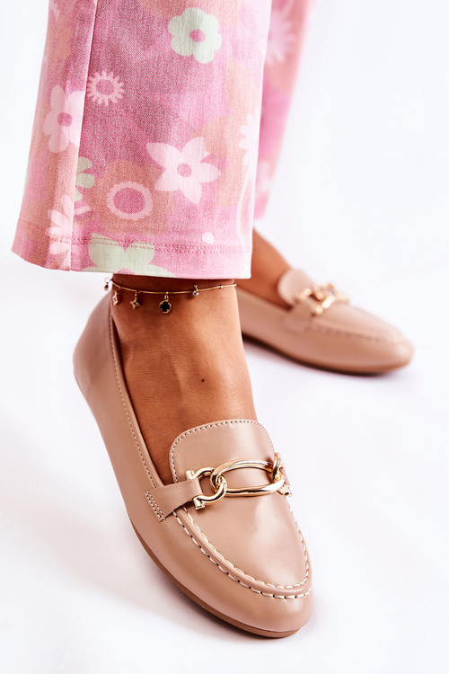 Leather Loafers With Decoration Beige Millario