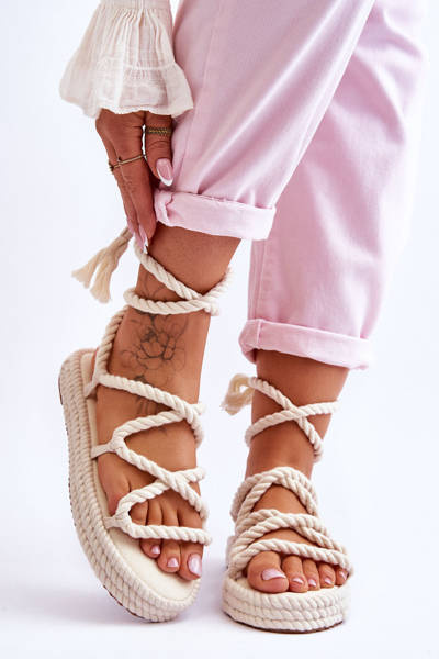Tied Sandals On A Massive Platform Beige Can't Wait