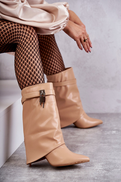 Leather Slip-On Boots On A High Heel beige Steffi