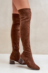 Block Heeled Knee High Boots From Eco Suede Brown Galadi