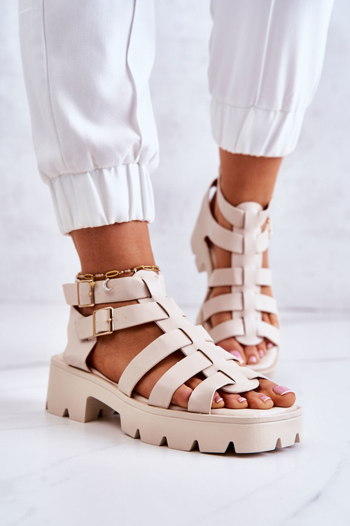 Leather Sandals With Straps Beige Minorite