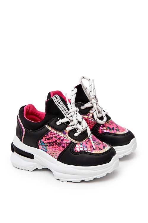 Buty Sportowe Wiązane Wężowe Czarne Gabbie