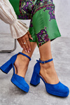 Suede Chunky Heels Platform Pumps Blue Diame