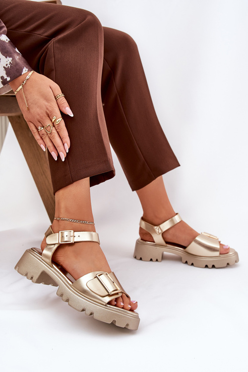 Eco Leather Women's Sandals With Buckle Golden Gofielle