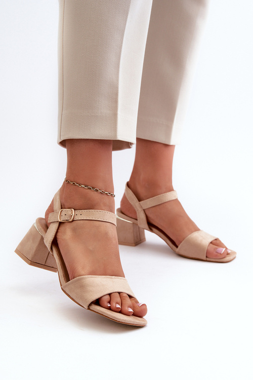 Women's Beige Faux Suede Block Heel Sandals Leisha