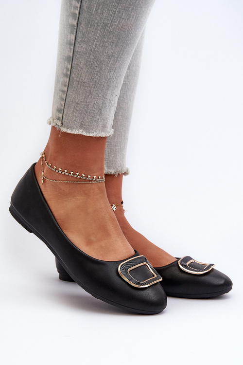 Black Eco Leather Ballerinas with Decoration Enicoria