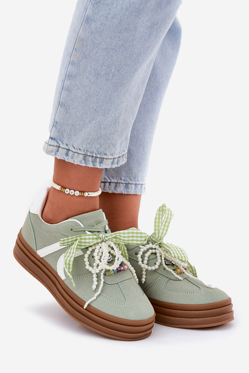 Women Sneakers On Platform With Decorations Green Vinness