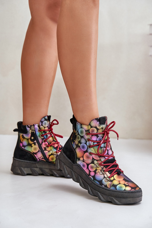 Leather Women's Warm Ankle Boots Maciejka 06146-39 Multicolor