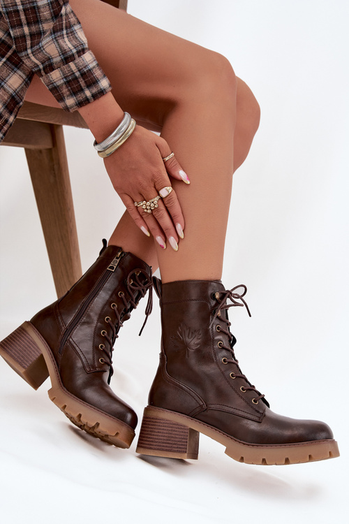 Women's Workery Block Heeled Boots Vinceza 89136 Warm Brown