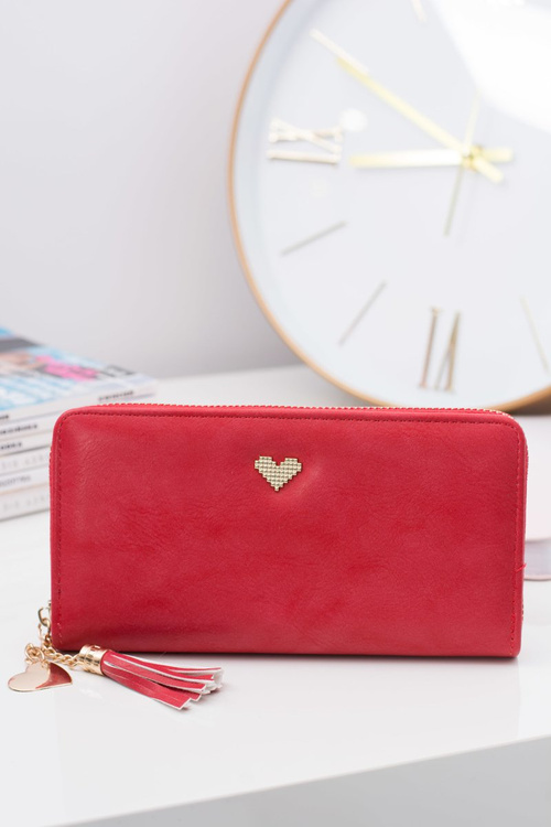 Red Women's Large Wallet Keyring Golden Heart