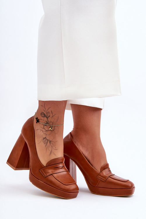 Women's Leather High Heel Shoes Camel Alisa