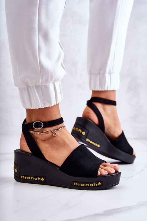 Women's Suede Wedge Sandals Black Cortena