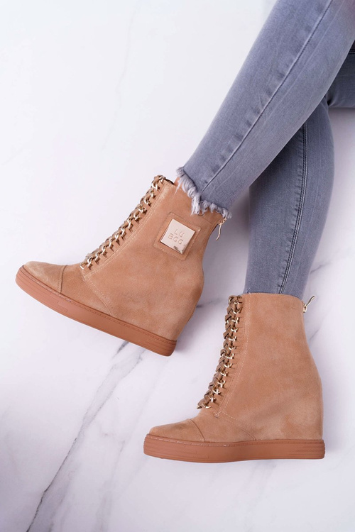 Women's Lu Boo Sneakers Gold Chain Suede Camel Monica