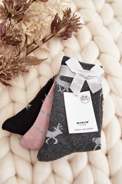 Women's 3-Pack Christmas Socks Festive Gray and Navy Blue