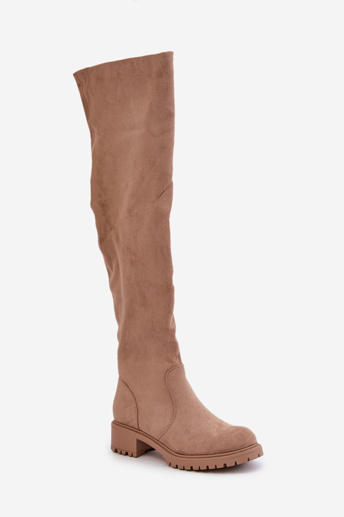 Knee High Boots Flat Heel Beige Filora