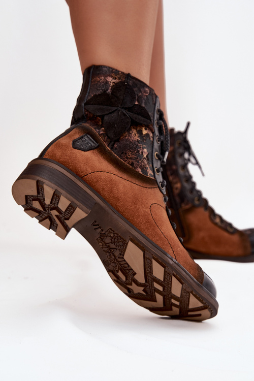 Leather Ladies Ankle Boots Made of Natural Leather Flat Heel Maciejka 07004-29 Camel