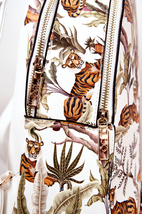 Women's Leather Backpack NOBO M3170-CM00 White Tigers