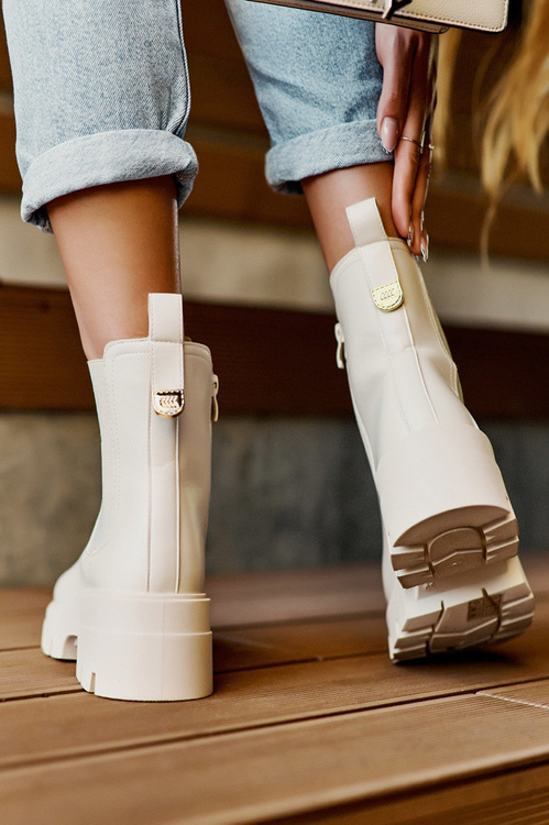 Women's Leather Bot Boots with Decorations Light Beige Lobb