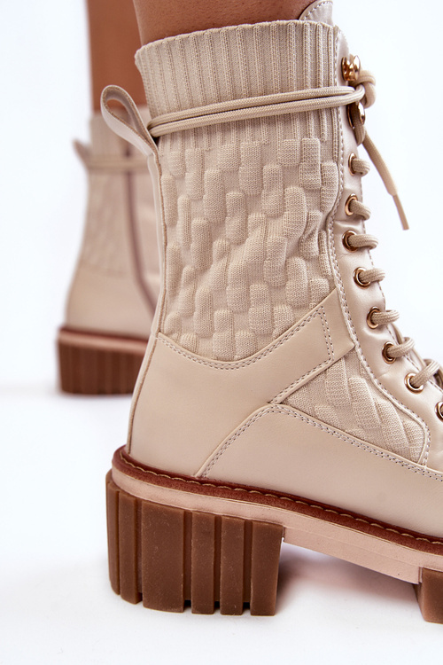 Women's High Boots With Zipper Beige Enroe