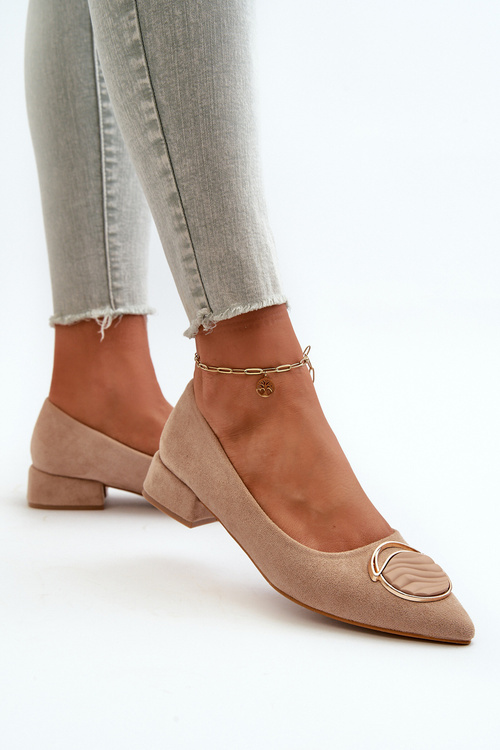 Czółenka Eko Zamszowe Niski Obcas Beżowe S.Barski KV27-037