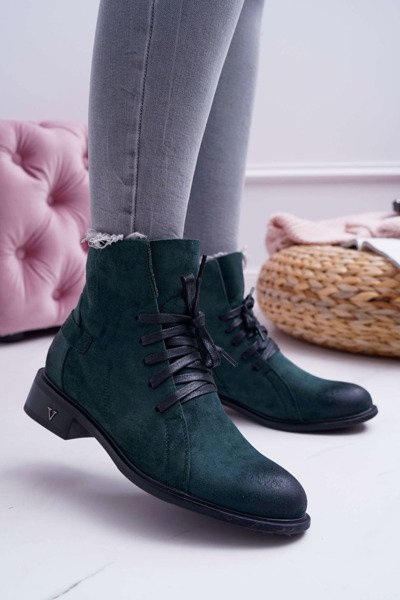 Women's Flat Heel Booties Workers Green Teref