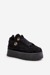 Sneakersy Na Platformie Z Eko Zamszu Ocieplane Futerkiem Czarne Velarisea