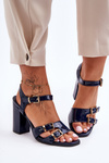 Lacquered Heeled Sandals S.Barski 80-3 Navy 