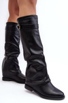 Women's Over-the-Knee Boots with Sheepskin Type Fleece Black Bellama