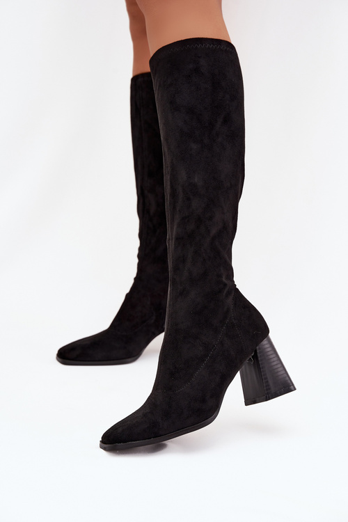 Women's Block Heeled Boots with Stitching Black Celandine