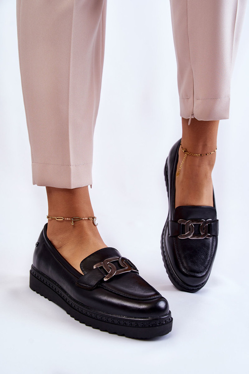 Leather Loafers On The Platform Black Abisso
