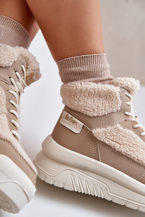 Damskie Sneakersy Z Futerkiem Typu Baranek Na Platformie Beżowe Lee Cooper LCJ-24-47-3146