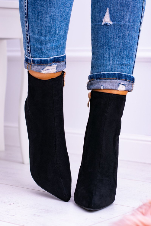 Lu Boo Czarne Zamszowe Botki na Szpilce Veneci