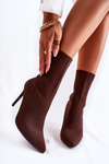 Botki Damskie Wysokie Skarpeta Obcas Szpilka Brązowe Luisell